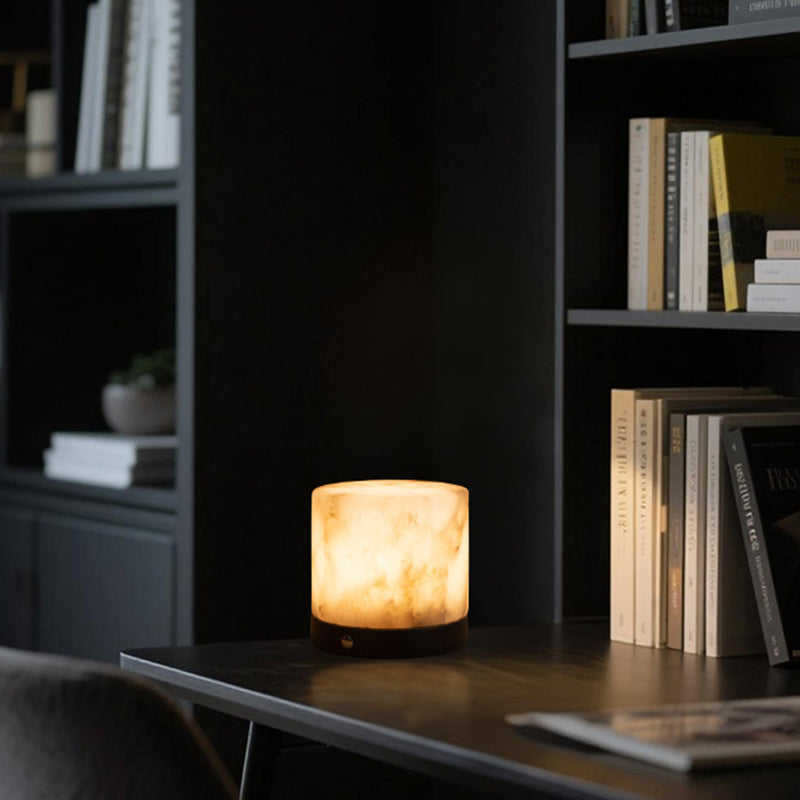 Contemporary Scandinavian Natural Marble Aluminum Alloy Table Lamp - Alabaster Ambient Bedside Lamp With Touch Dimming & USB Rechargeable Light