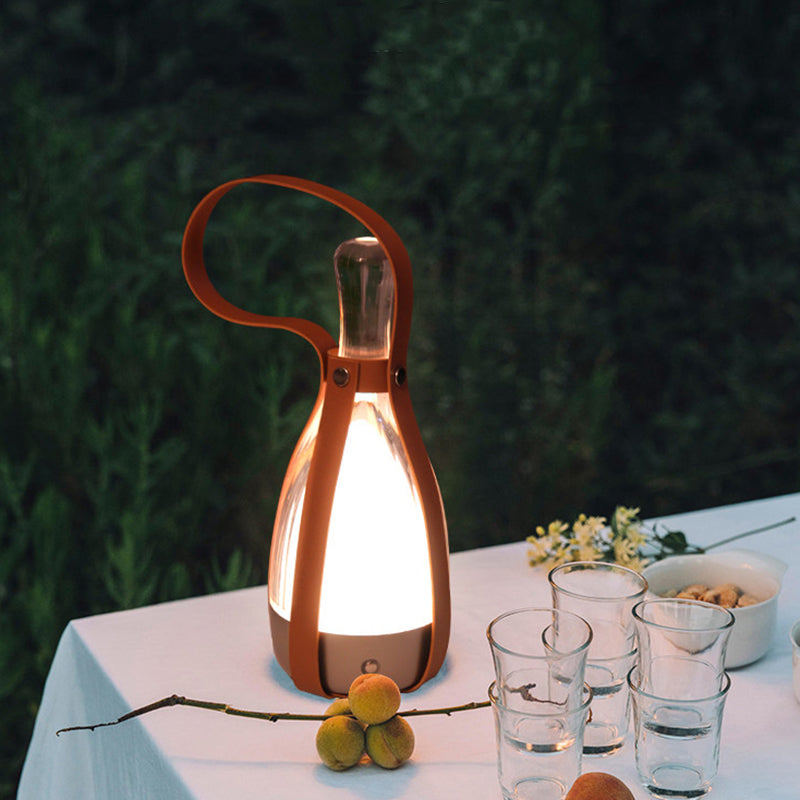 Modern Minimalist Portable Chrome Genuine Sheepskin Hardware Glass Table Lamp - Ambient Camping Light For Bedroom Dining Outdoor