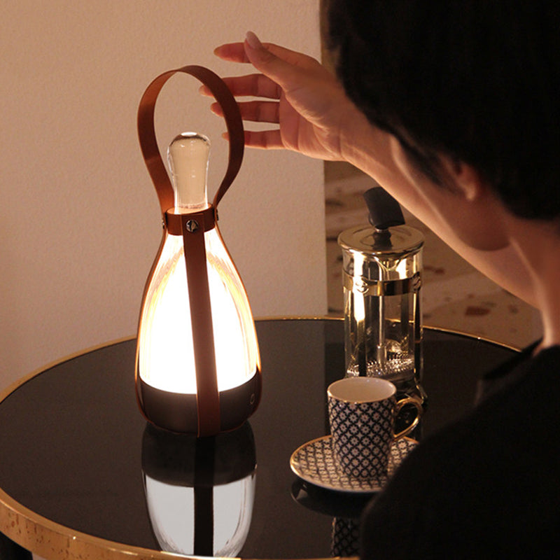 Modern Minimalist Portable Chrome Genuine Sheepskin Hardware Glass Table Lamp - Ambient Camping Light For Bedroom Dining Outdoor