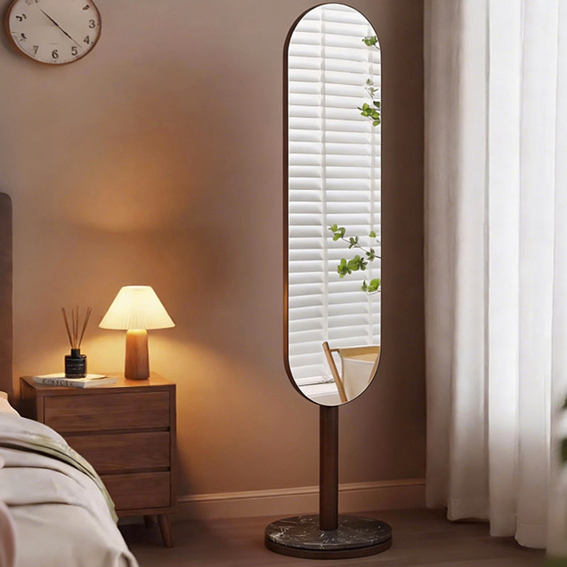 Modern Luxury Rubber Wood Marble MDF Oval Rotating Full-Length Floor Mirror For Bedroom