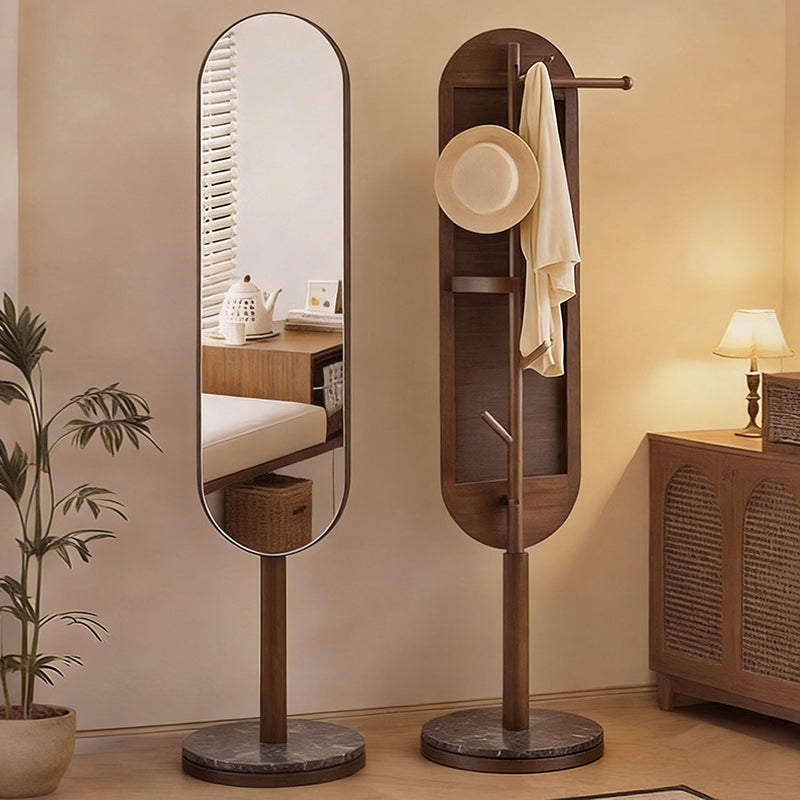 Modern Luxury Rubber Wood Marble MDF Oval Rotating Full-Length Floor Mirror For Bedroom