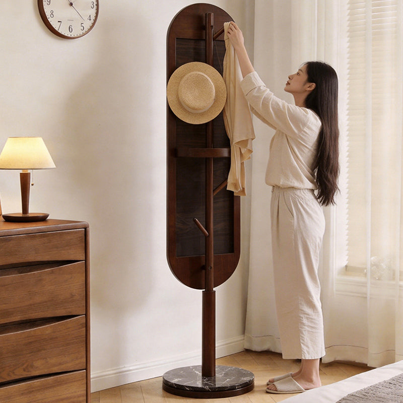 Modern Luxury Rubber Wood Marble MDF Oval Rotating Full-Length Floor Mirror For Bedroom