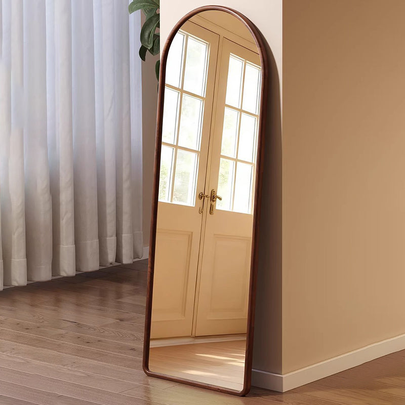 Contemporary Retro Solid Wood & Plywood Arched Leaning Full-Length Mirror For Bedroom
