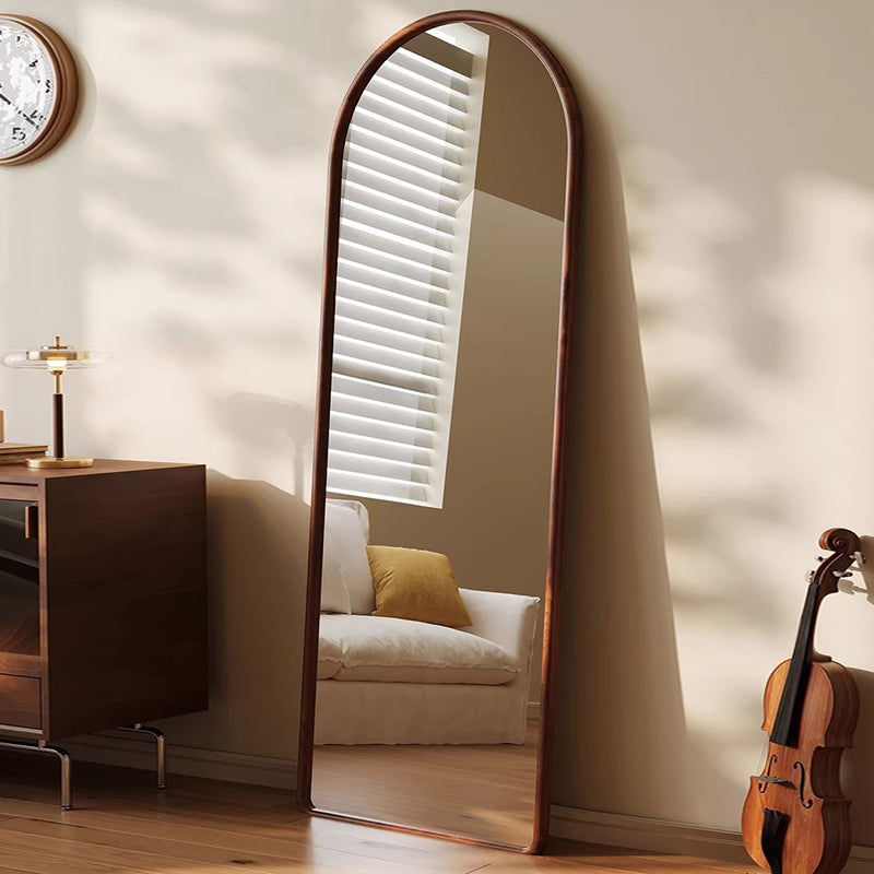 Contemporary Retro Solid Wood & Plywood Arched Leaning Full-Length Mirror For Bedroom