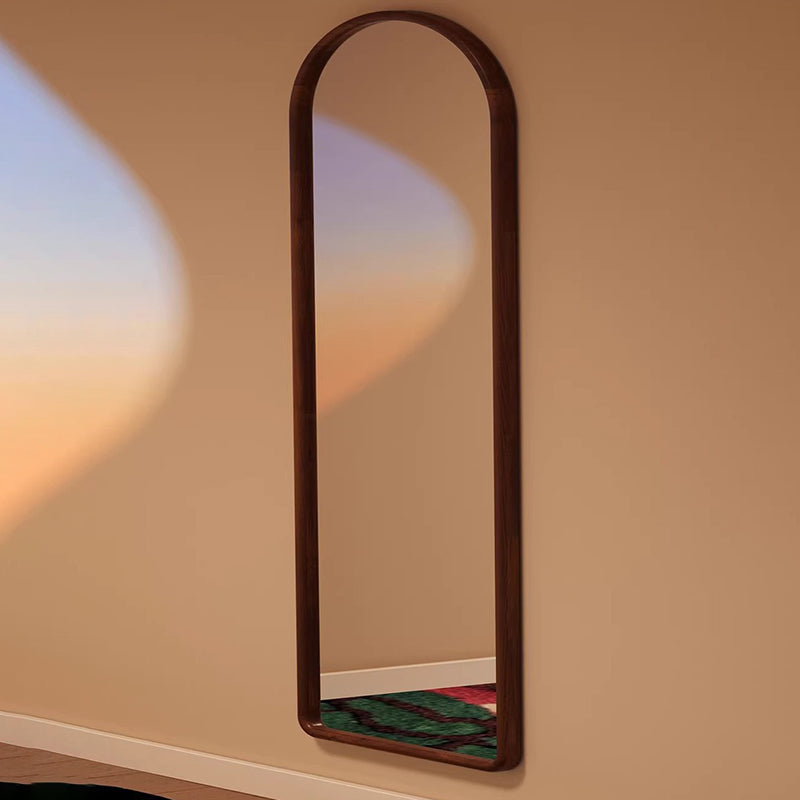 Contemporary Retro Solid Wood & Plywood Arched Leaning Full-Length Mirror For Bedroom