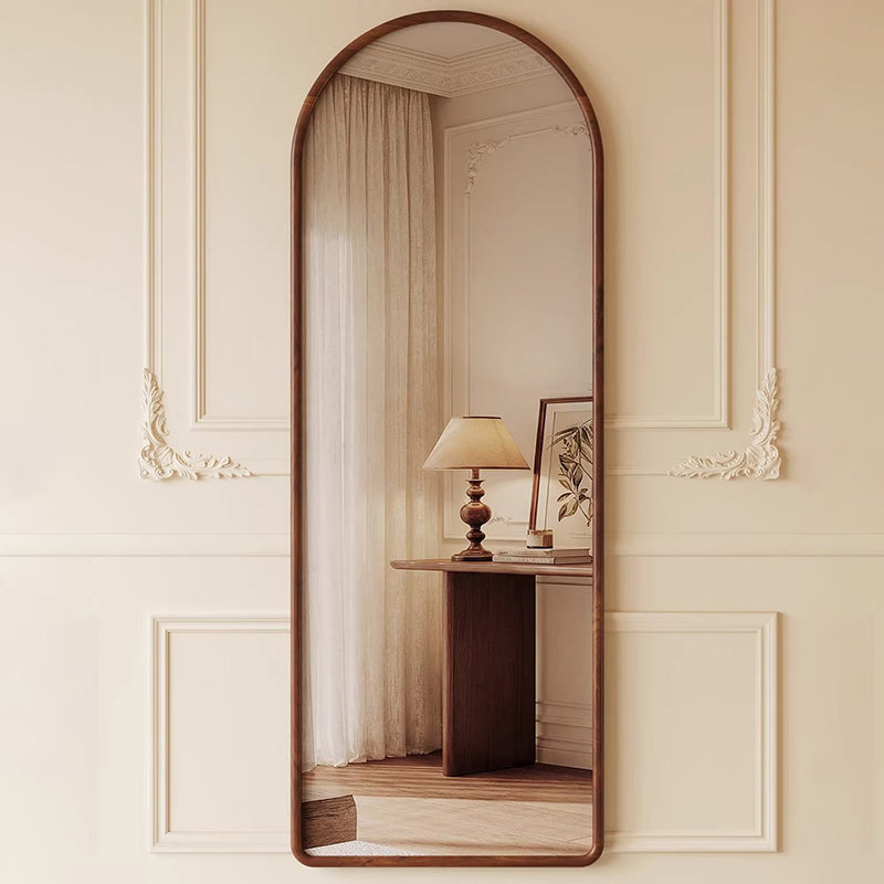 Contemporary Retro Solid Wood & Plywood Arched Leaning Full-Length Mirror For Bedroom