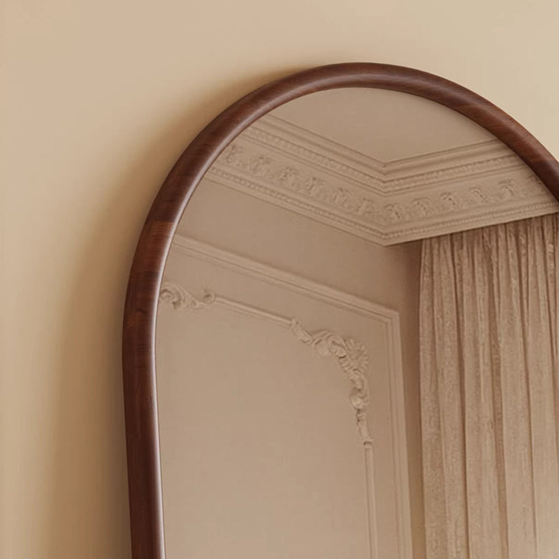 Contemporary Retro Solid Wood & Plywood Arched Leaning Full-Length Mirror For Bedroom