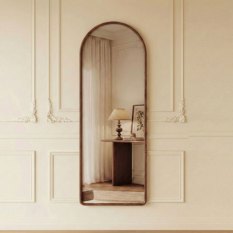 Contemporary Retro Solid Wood & Plywood Arched Leaning Full-Length Mirror For Bedroom