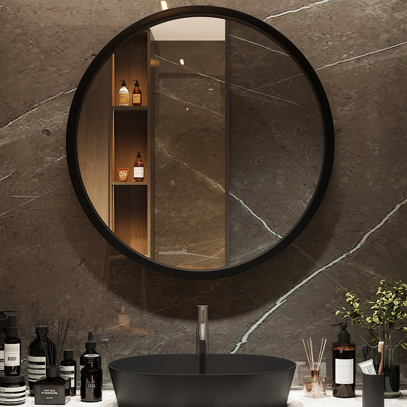 Modern Minimalist Rubber Wood Round HD Makeup Mirror For Bedroom & Bathroom Wall Mounted Or Leaning
