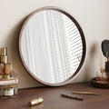 Modern Minimalist Rubber Wood Round HD Makeup Mirror For Bedroom & Bathroom Wall Mounted Or Leaning