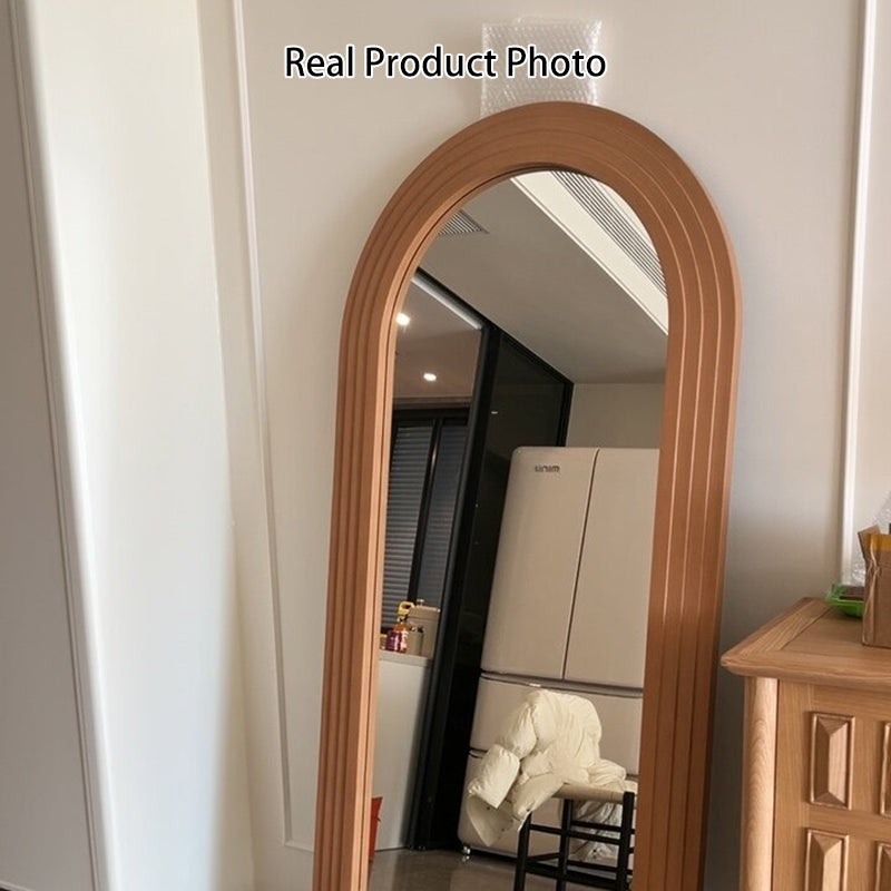 Contemporary Retro Solid Wood & MDF Arched Leaning Full-Length Mirror For Bedroom & Living Room Elegant Floor Mirror