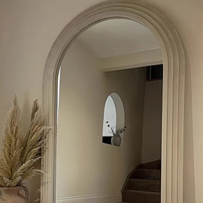 Contemporary Retro Solid Wood & MDF Arched Leaning Full-Length Mirror For Bedroom & Living Room Elegant Floor Mirror