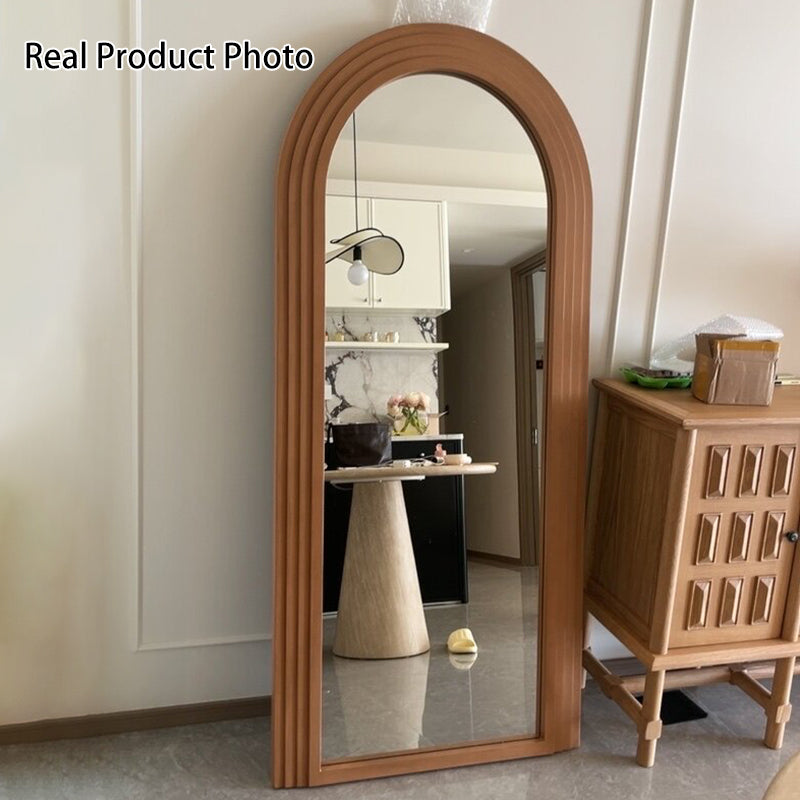 Contemporary Retro Solid Wood & MDF Arched Leaning Full-Length Mirror For Bedroom & Living Room Elegant Floor Mirror