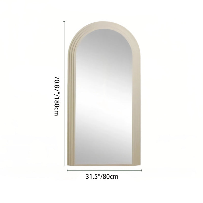 Contemporary Retro Solid Wood & MDF Arched Leaning Full-Length Mirror For Bedroom & Living Room Elegant Floor Mirror