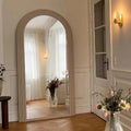 Contemporary Retro Solid Wood & MDF Arched Leaning Full-Length Mirror For Bedroom & Living Room Elegant Floor Mirror