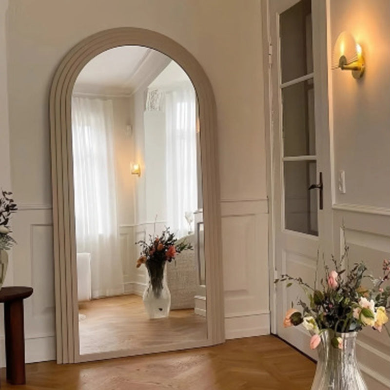 Contemporary Retro Solid Wood & MDF Arched Leaning Full-Length Mirror For Bedroom & Living Room Elegant Floor Mirror