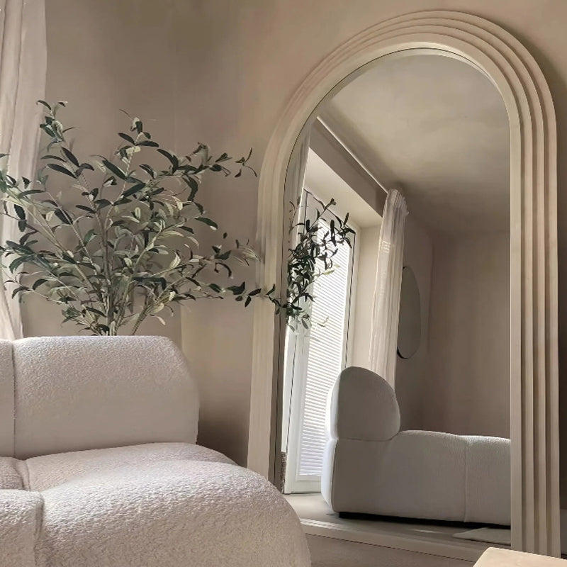 Contemporary Retro Solid Wood & MDF Arched Leaning Full-Length Mirror For Bedroom & Living Room Elegant Floor Mirror