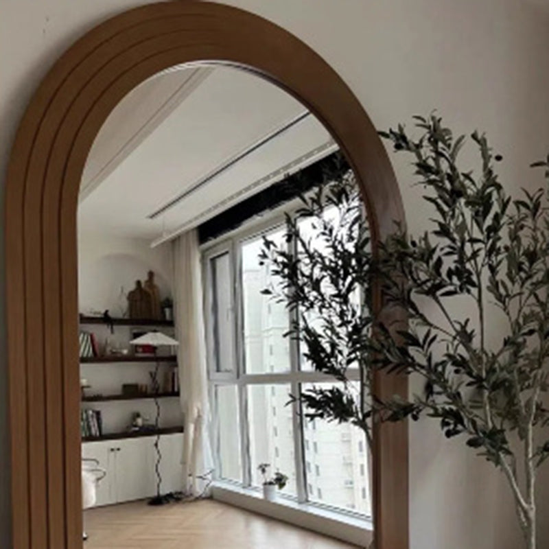 Contemporary Retro Solid Wood & MDF Arched Leaning Full-Length Mirror For Bedroom & Living Room Elegant Floor Mirror