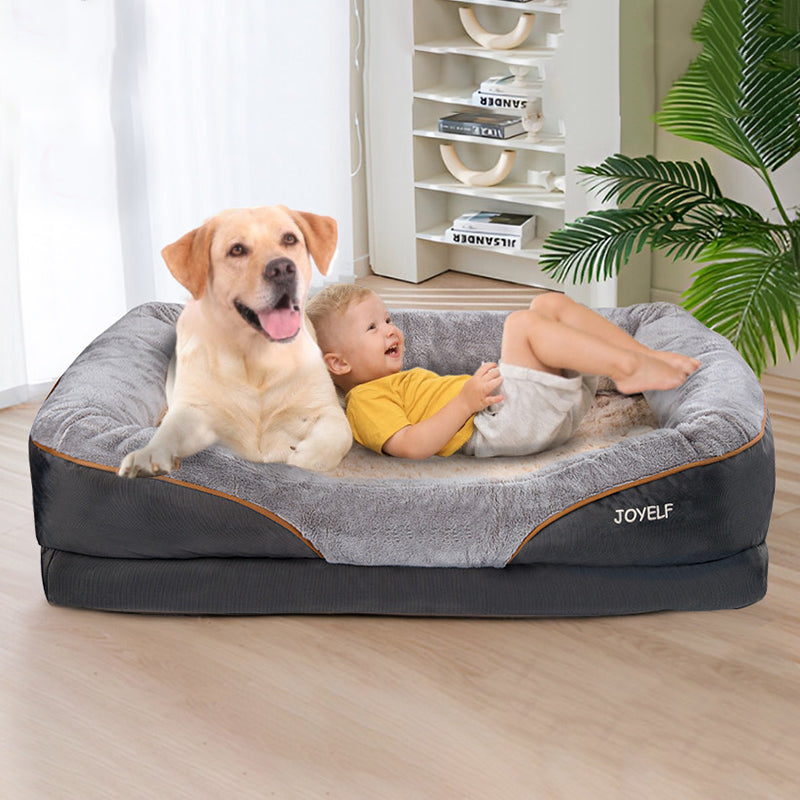 Modern Minimalist Rectangular Memory Foam Velvet Polyester Fiber Orthopedic Pet Dog Bed With Washable Cover And Non-Slip Base For Living Room