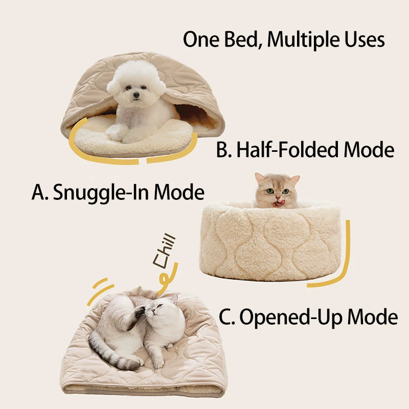 Contemporary Creative Polyester Plush Round Pet Dog Bed & Cat Ped Foldable Washable All-Season For Living Room