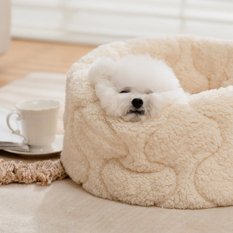 Contemporary Creative Polyester Plush Round Pet Dog Bed & Cat Ped Foldable Washable All-Season For Living Room