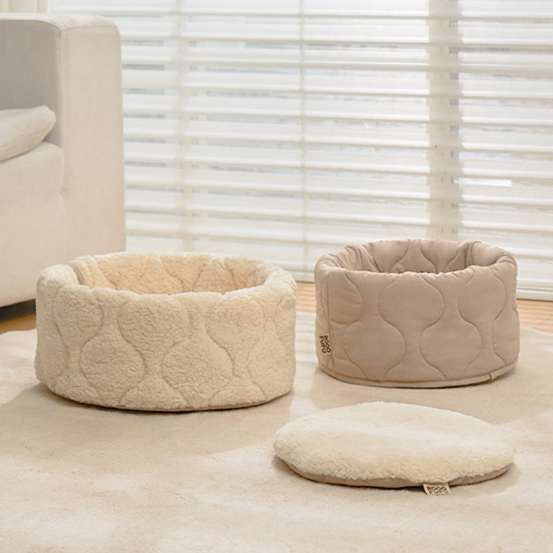 Contemporary Creative Polyester Plush Round Pet Dog Bed & Cat Ped Foldable Washable All-Season For Living Room