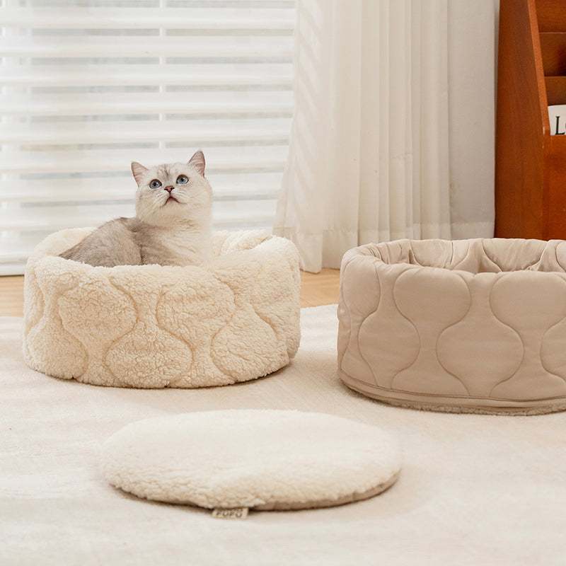 Contemporary Creative Polyester Plush Round Pet Dog Bed & Cat Ped Foldable Washable All-Season For Living Room