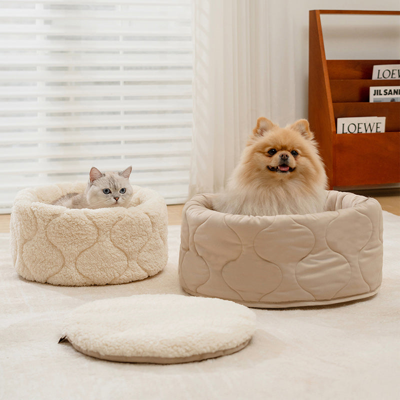 Contemporary Creative Polyester Plush Round Pet Dog Bed & Cat Ped Foldable Washable All-Season For Living Room
