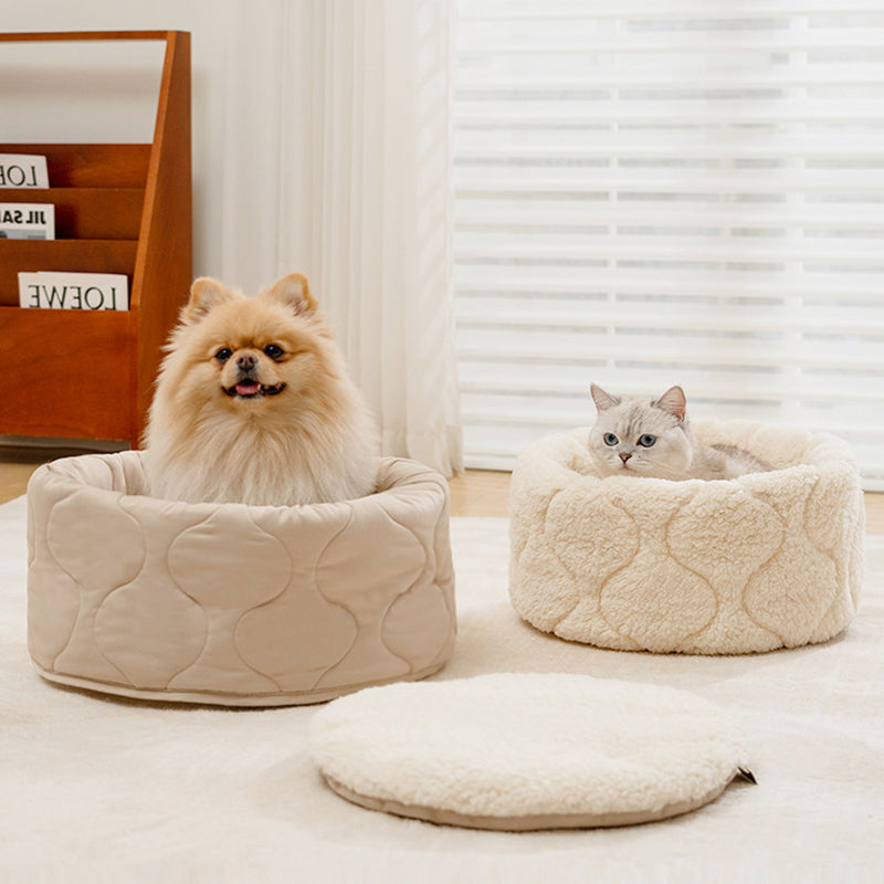 Contemporary Creative Polyester Plush Round Pet Dog Bed & Cat Ped Foldable Washable All-Season For Living Room