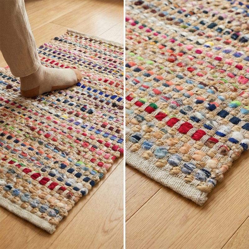 Contemporary Creative Jute Cotton Rectangular Handwoven Area Rug Reversible Durable For Living Room Bedroom Home Office