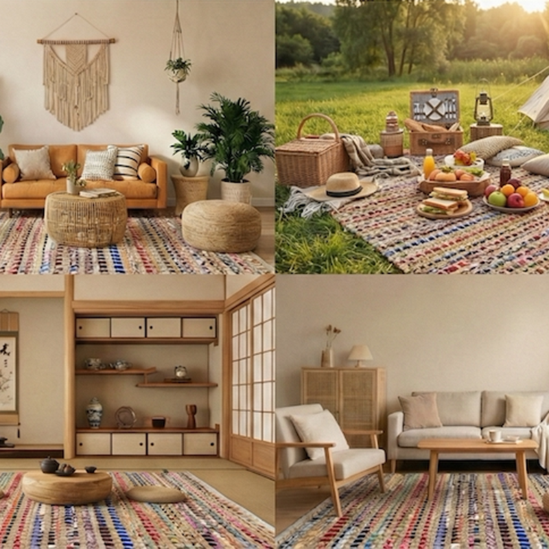 Contemporary Creative Jute Cotton Rectangular Handwoven Area Rug Reversible Durable For Living Room Bedroom Home Office