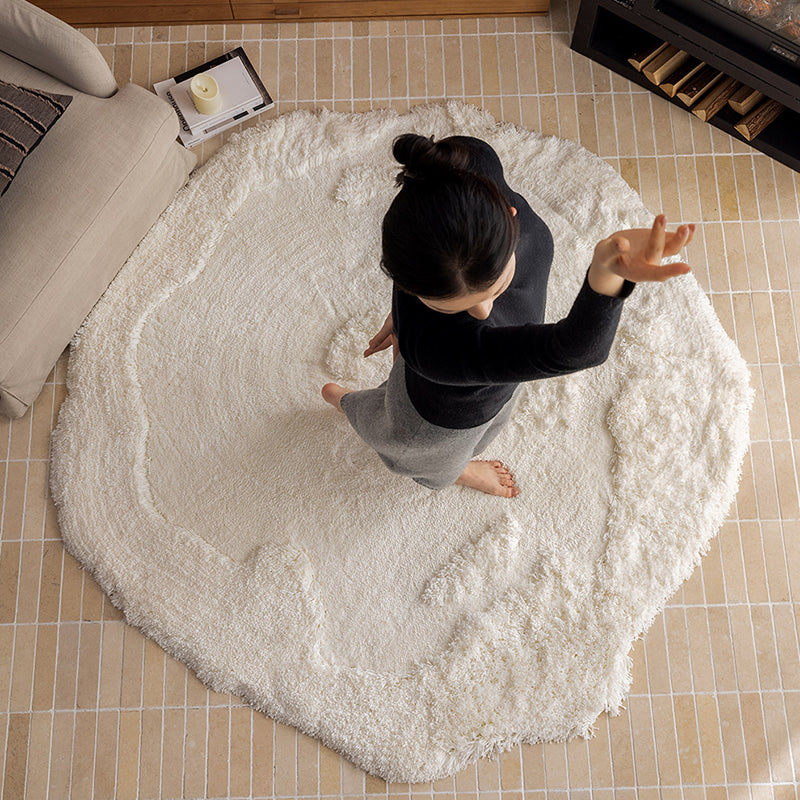 Contemporary Nordic Cotton Linen & Polyester Irregular Round Area Rug Non-Slip Plush Carpet For Living Room & Bedroom