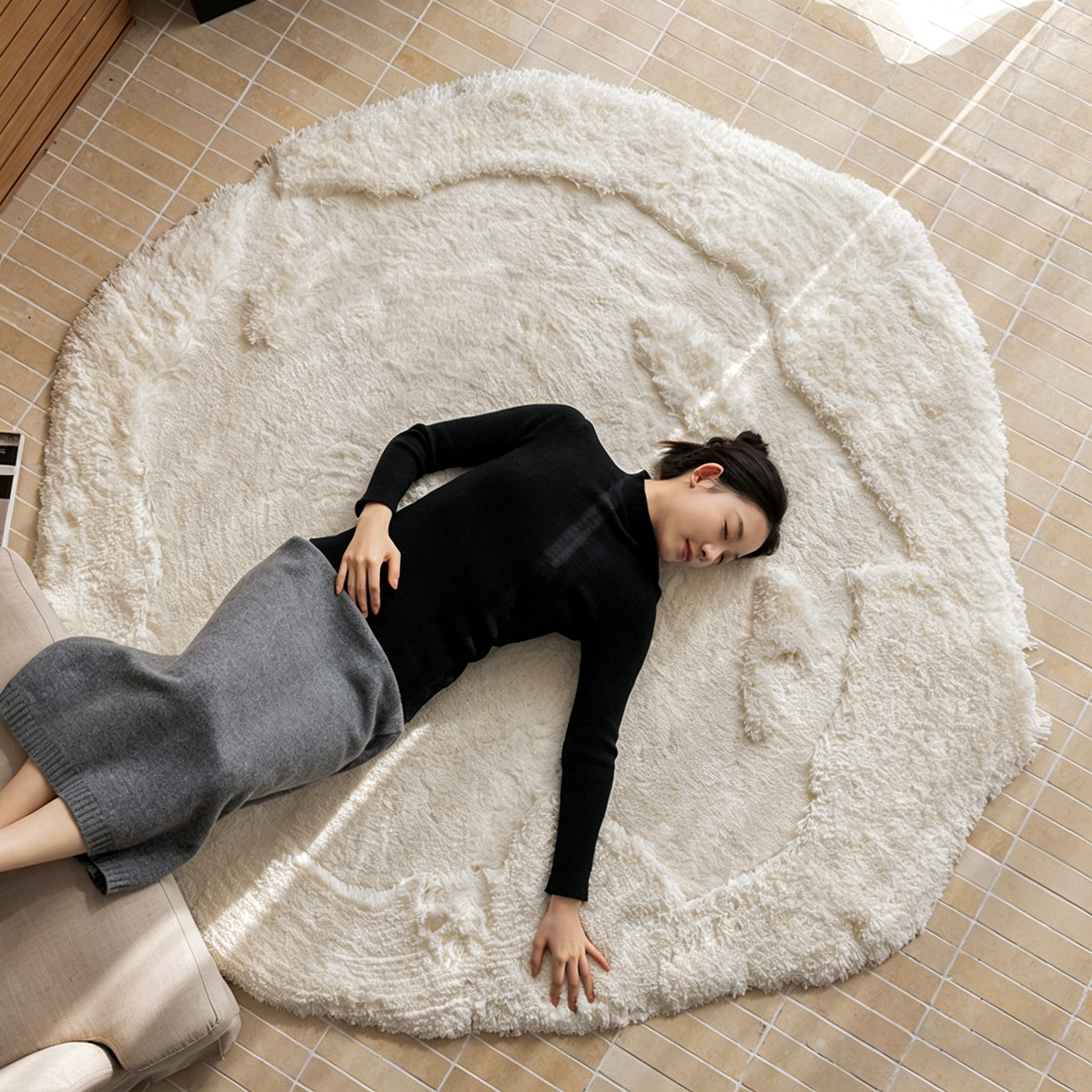 Contemporary Nordic Cotton Linen & Polyester Irregular Round Area Rug Non-Slip Plush Carpet For Living Room & Bedroom