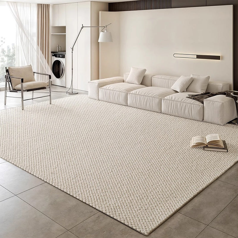 Modern Minimalist Wool Cotton Fabric Blend Rectangular Area Rug Non-Slip Durable Carpet For Living Room & Bedroom