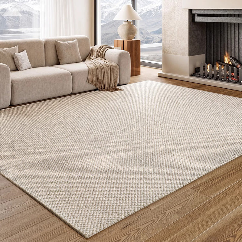 Modern Minimalist Wool Cotton Fabric Blend Rectangular Area Rug Non-Slip Durable Carpet For Living Room & Bedroom