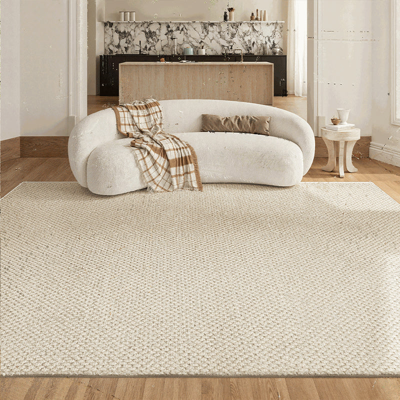 Modern Minimalist Wool Cotton Fabric Blend Rectangular Area Rug Non-Slip Durable Carpet For Living Room & Bedroom