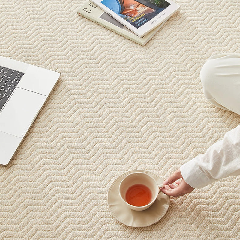 Contemporary Scandinavian Wool Cotton-Linen Blend Nylon Textured Area Rug For Living Room & Bedroom, Non-Slip Plush Carpet