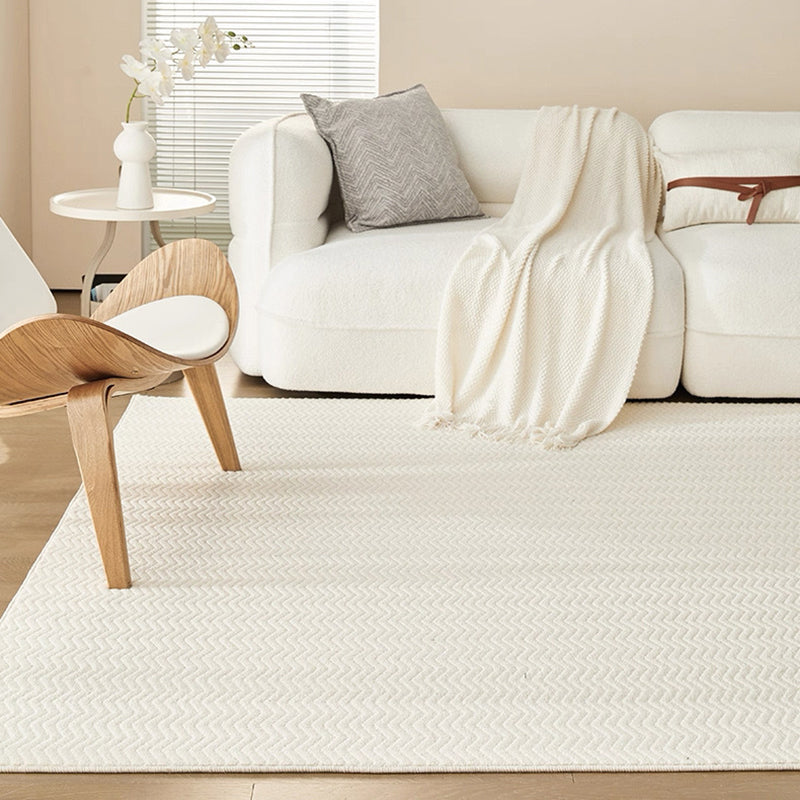 Contemporary Scandinavian Wool Cotton-Linen Blend Nylon Textured Area Rug For Living Room & Bedroom, Non-Slip Plush Carpet