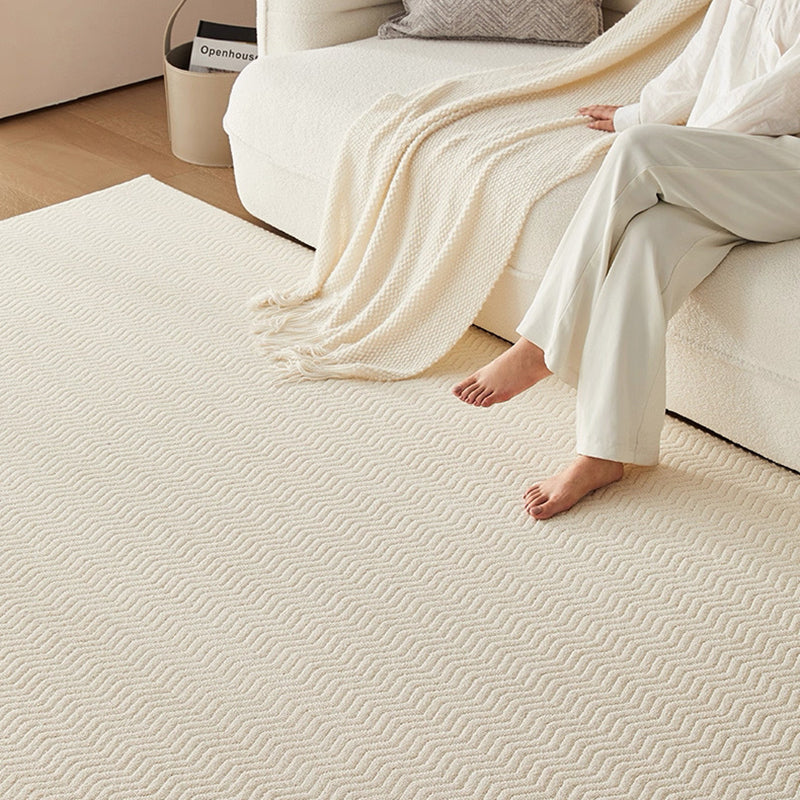Contemporary Scandinavian Wool Cotton-Linen Blend Nylon Textured Area Rug For Living Room & Bedroom, Non-Slip Plush Carpet