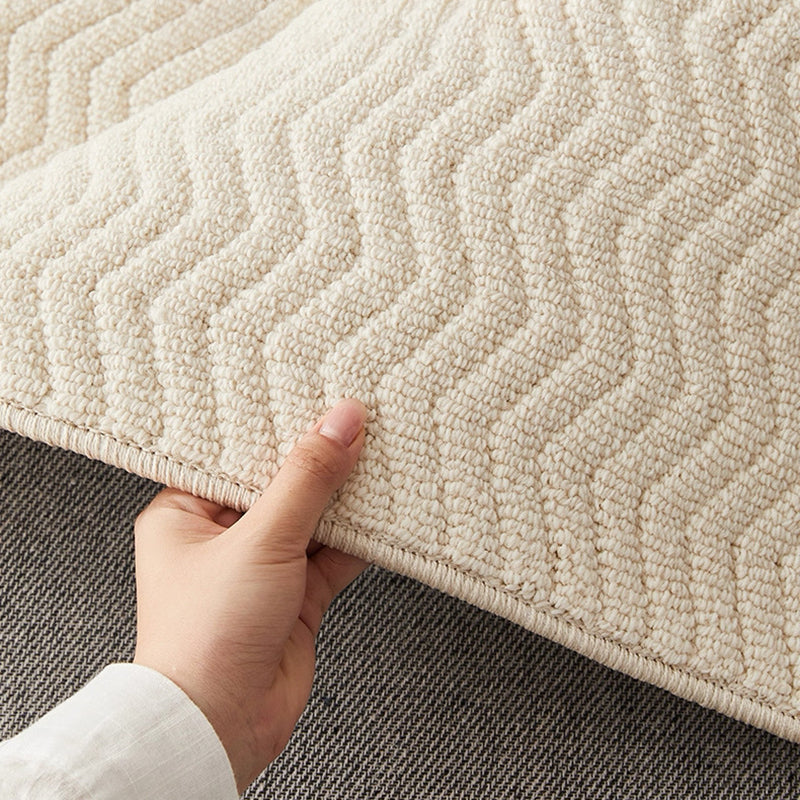 Contemporary Scandinavian Wool Cotton-Linen Blend Nylon Textured Area Rug For Living Room & Bedroom, Non-Slip Plush Carpet
