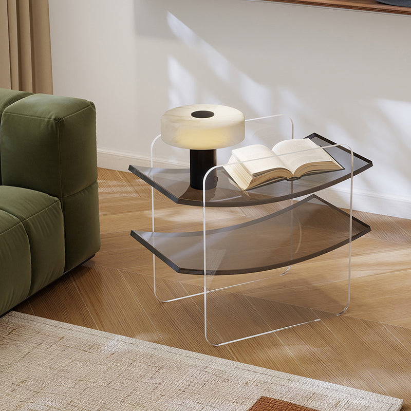 Modern Minimalist Acrylic Double U Side Table 2-Tier Open Shelving For Living Room Bedroom Balcony