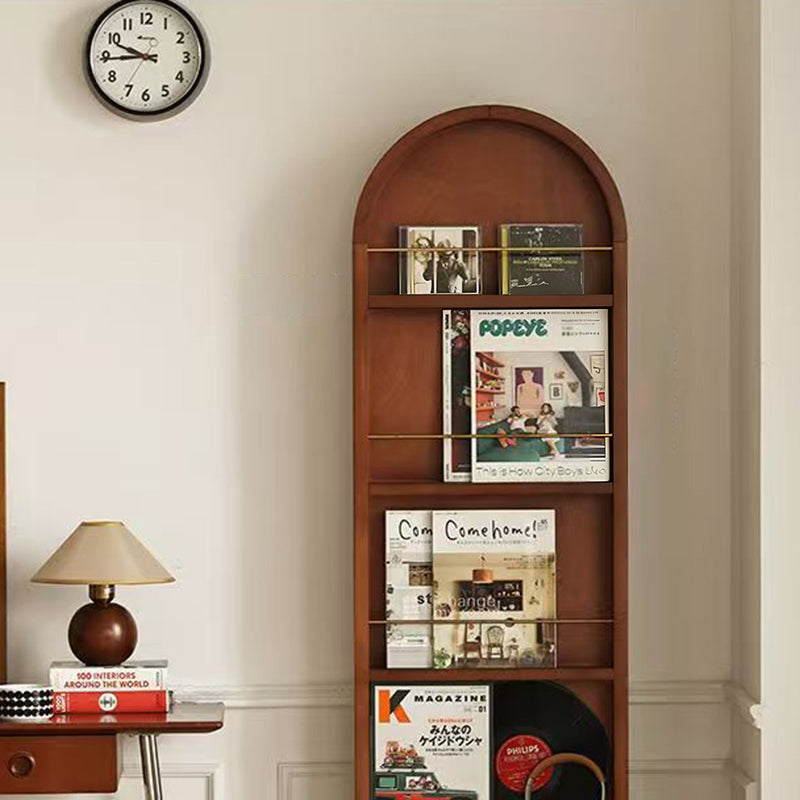 Contemporary Retro Solid Wood & Plywood Aluminum Alloy Glass Arched Storage Shelf 5-Tier Storage With Mirror And Wheels For Living Room Bedroom