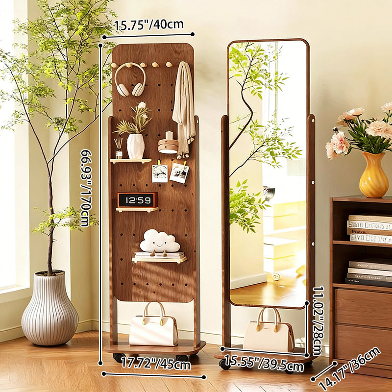 Modern Minimalist MDF Rounded Corner Full-Length Floor Mirror Mobile Shelf With Storage For Living Room & Bedroom