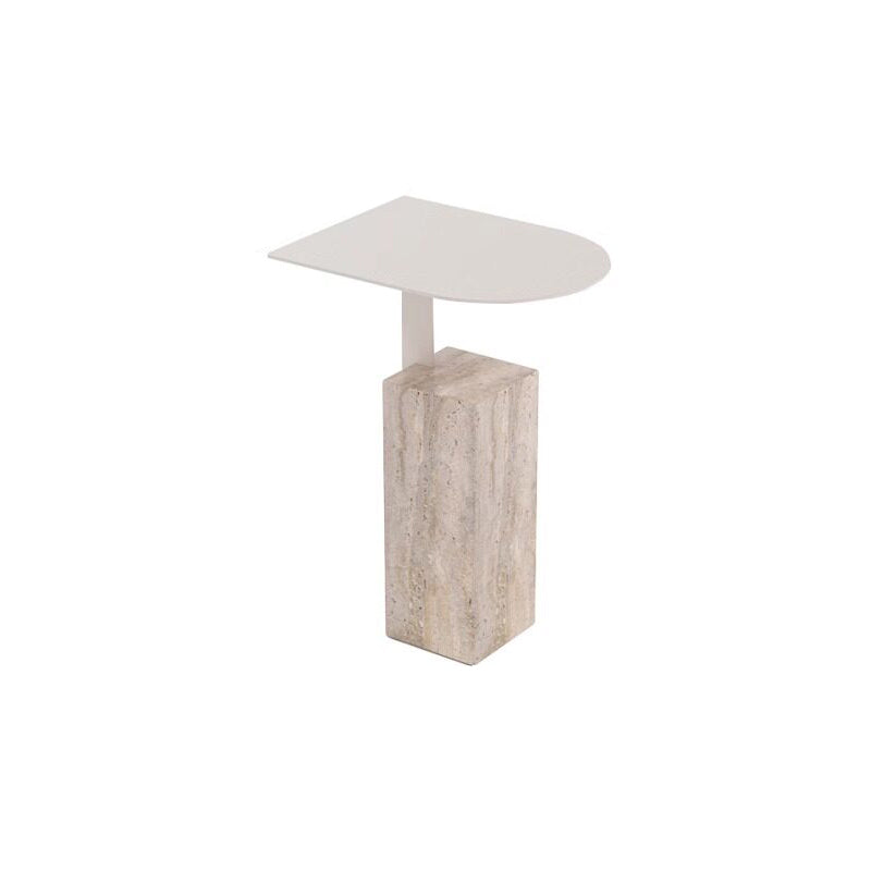 Contemporary Nordic Travertine Stone Steel Rounded Corner Side Table For Living Room & Bedroom