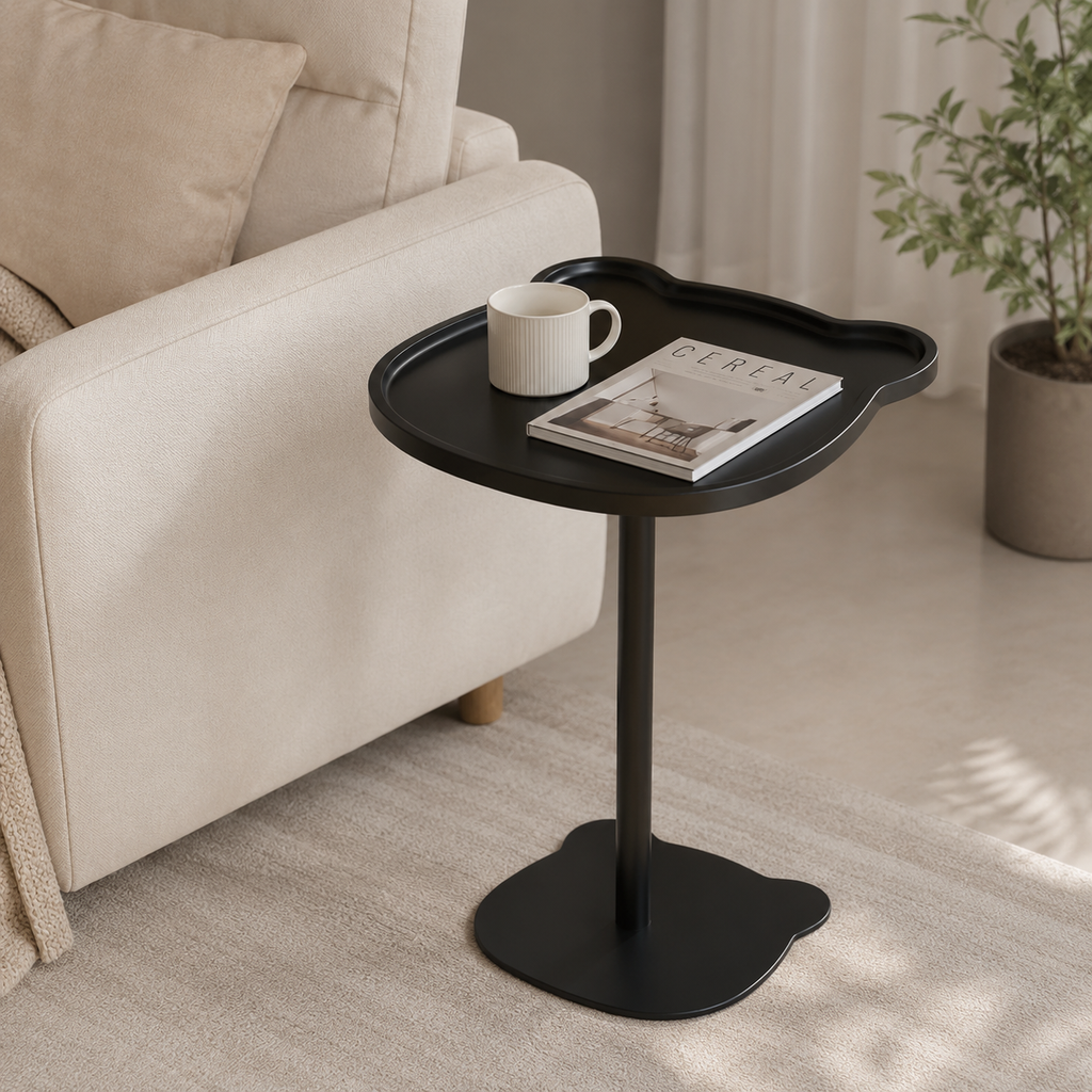 Contemporary Creative Steel MDF Bear-Shaped Side Table With Storage Shelf For Living Room & Bedroom