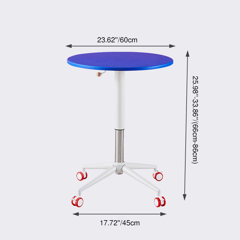 Contemporary Creative MDF Metal Hardware Round Coffee Table With Adjustable Height & Rolling Wheels For Living Room, Balcony & Café