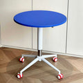 Contemporary Creative MDF Metal Hardware Round Coffee Table With Adjustable Height & Rolling Wheels For Living Room, Balcony & Café