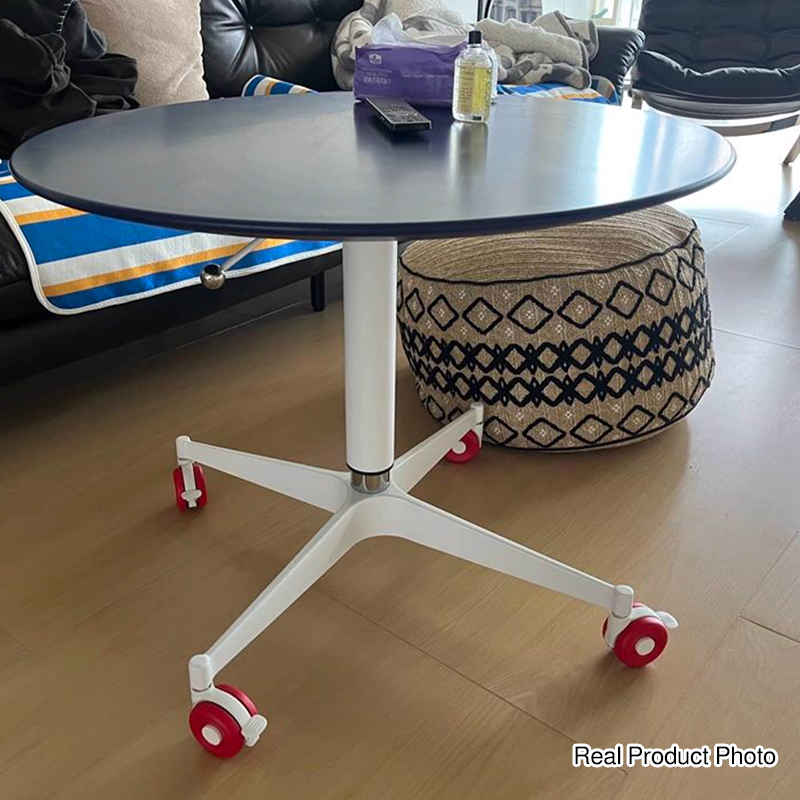 Contemporary Creative MDF Metal Hardware Round Coffee Table With Adjustable Height & Rolling Wheels For Living Room, Balcony & Café