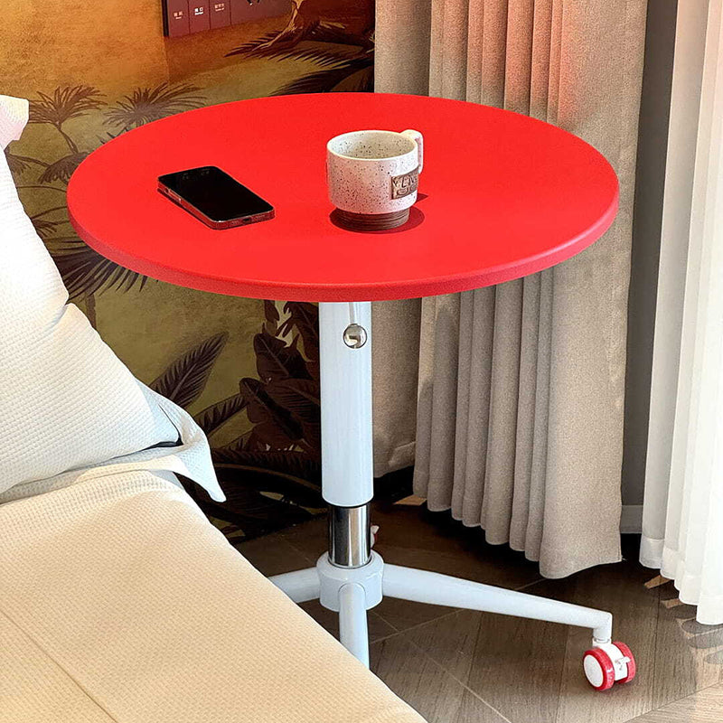 Contemporary Creative MDF Metal Hardware Round Coffee Table With Adjustable Height & Rolling Wheels For Living Room, Balcony & Café