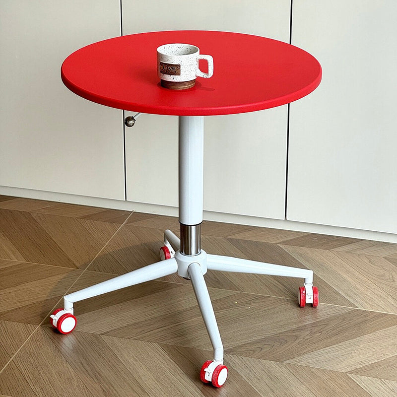 Contemporary Creative MDF Metal Hardware Round Coffee Table With Adjustable Height & Rolling Wheels For Living Room, Balcony & Café